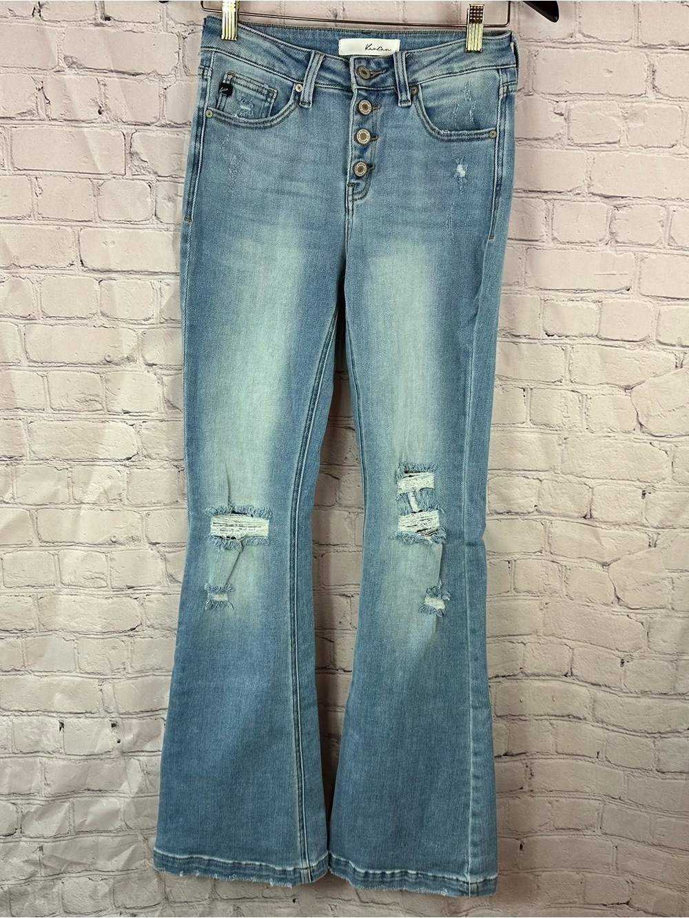 KanCan Light wash Distressed Flare Jeans Button Fly women 5 / 26 boho western